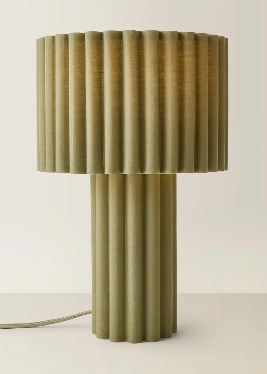 ValueLights Lenny Drum Lamp Shade Colour Drench Ribbed Full Fabric Table Lamp