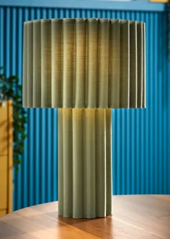 ValueLights Lenny Drum Lamp Shade Colour Drench Ribbed Full Fabric Table Lamp