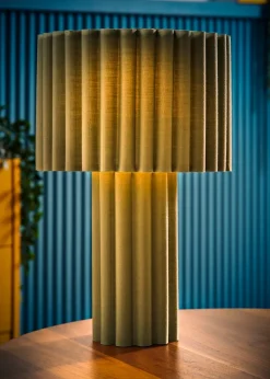 ValueLights Lenny Drum Lamp Shade Colour Drench Ribbed Full Fabric Table Lamp