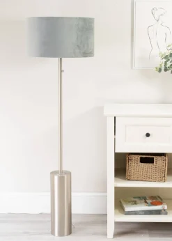 ValueLights Lexy Dimmable Plated Silver Floor Lamp with Large Drum Shade