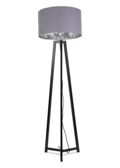 ValueLights Lottie Painted Black Floor Lamp with Large Metallic Chrome Inner Drum Shade