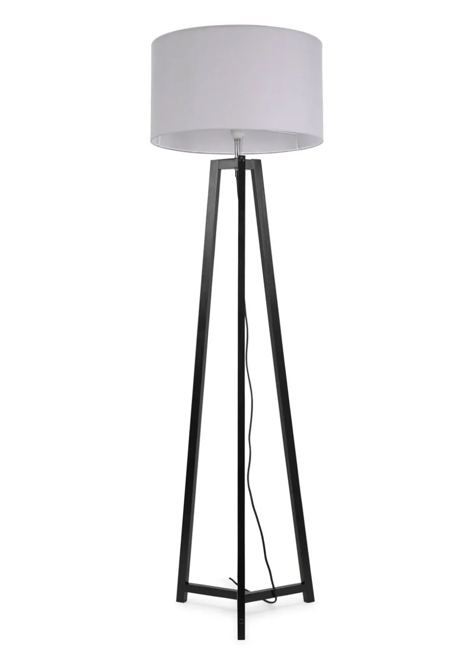 ValueLights Lottie Painted Black Floor Lamp with Large Drum Shade