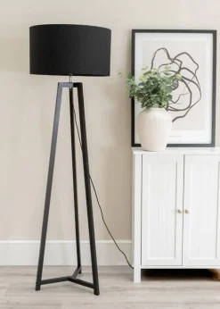 ValueLights Lottie Painted Black Floor Lamp with Large Drum Shade