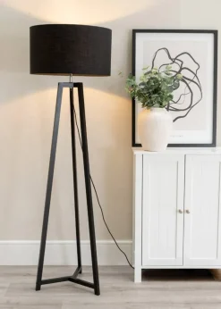 ValueLights Lottie Painted Black Floor Lamp with Large Drum Shade