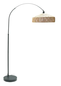 ValueLights Louis Matte Black Floor Lamp with Natural Rope Shade