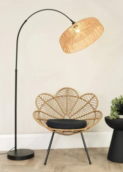 ValueLights Louis Matte Black Floor Lamp with Natural Rope Shade