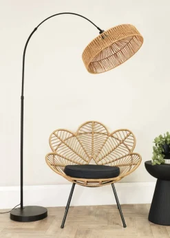 ValueLights Louis Matte Black Floor Lamp with Natural Rope Shade