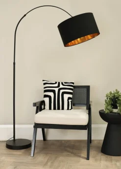 ValueLights Louis Matte Black Floor Lamp with Large Drum Shade