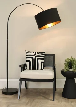 ValueLights Louis Matte Black Floor Lamp with Large Drum Shade