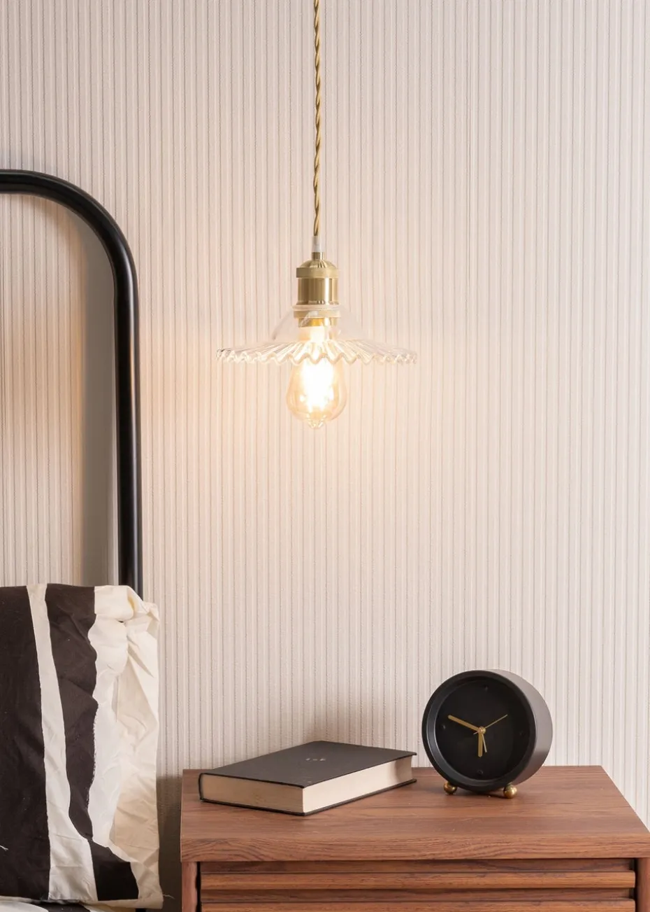 ValueLights Lucrezia Brushed Gold Pendant Light Clear Frilled Glass Shade (112cm x 21.5cm x 21.5cm)