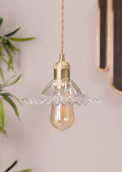 ValueLights Lucrezia Brushed Gold Pendant Light Clear Frilled Glass Shade (112cm x 21.5cm x 21.5cm)