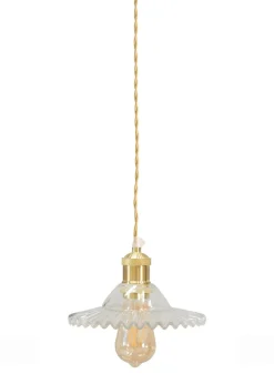 ValueLights Lucrezia Brushed Gold Pendant Light Clear Frilled Glass Shade (112cm x 21.5cm x 21.5cm)