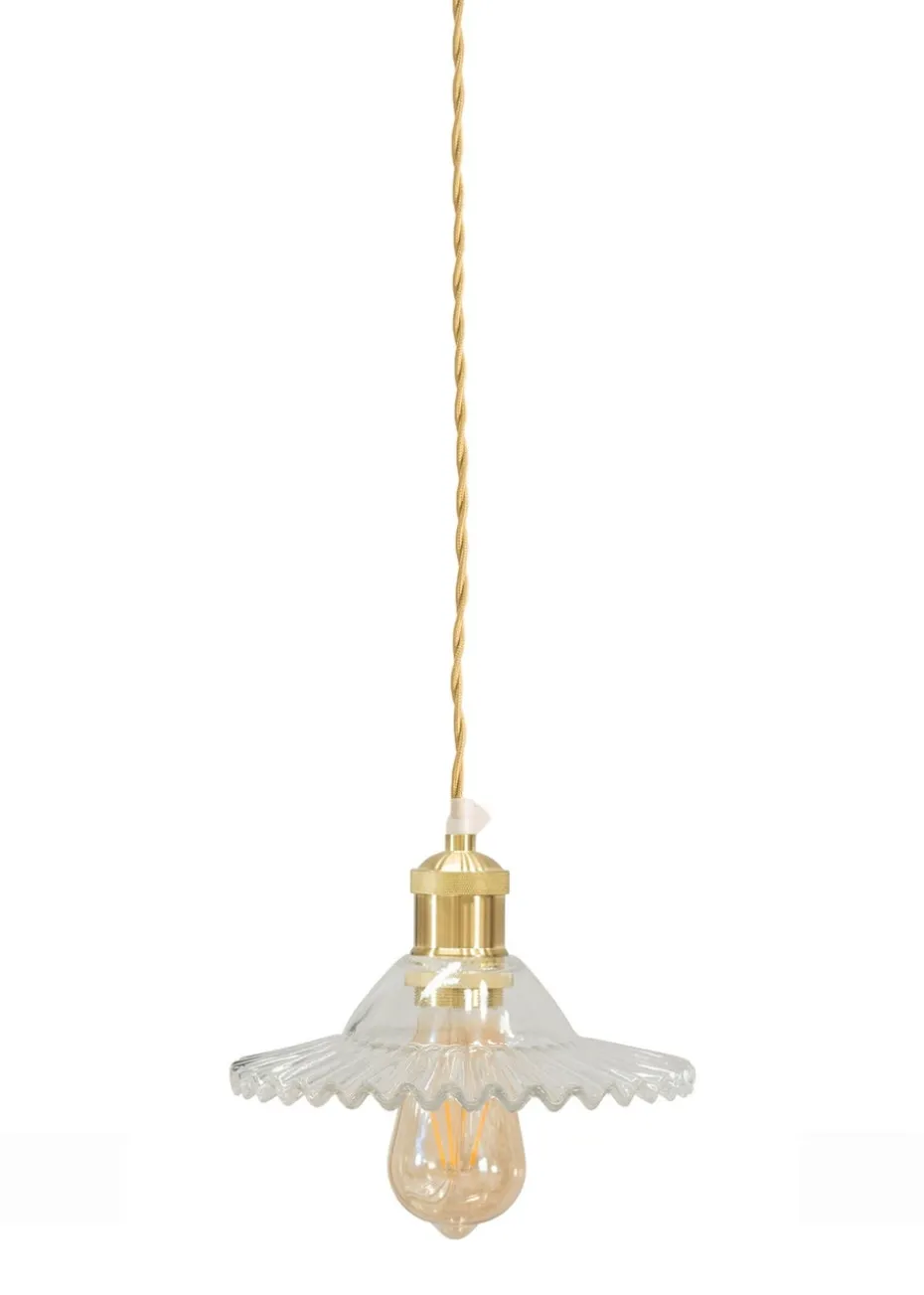 ValueLights Lucrezia Brushed Gold Pendant Light Clear Frilled Glass Shade (112cm x 21.5cm x 21.5cm)