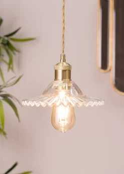 ValueLights Lucrezia Brushed Gold Pendant Light Clear Frilled Glass Shade (112cm x 21.5cm x 21.5cm)