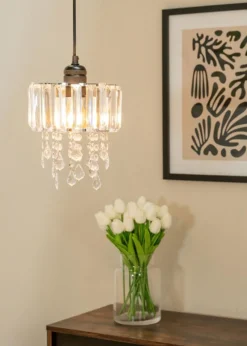 ValueLights Mabel Polished Clear Silver Drum Ceiling Pendant Shade (23cm x 20cm x 20cm)