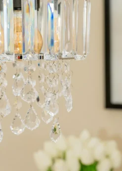 ValueLights Mabel Polished Clear Silver Drum Ceiling Pendant Shade (23cm x 20cm x 20cm)