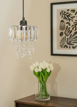 ValueLights Mabel Polished Clear Silver Drum Ceiling Pendant Shade (23cm x 20cm x 20cm)