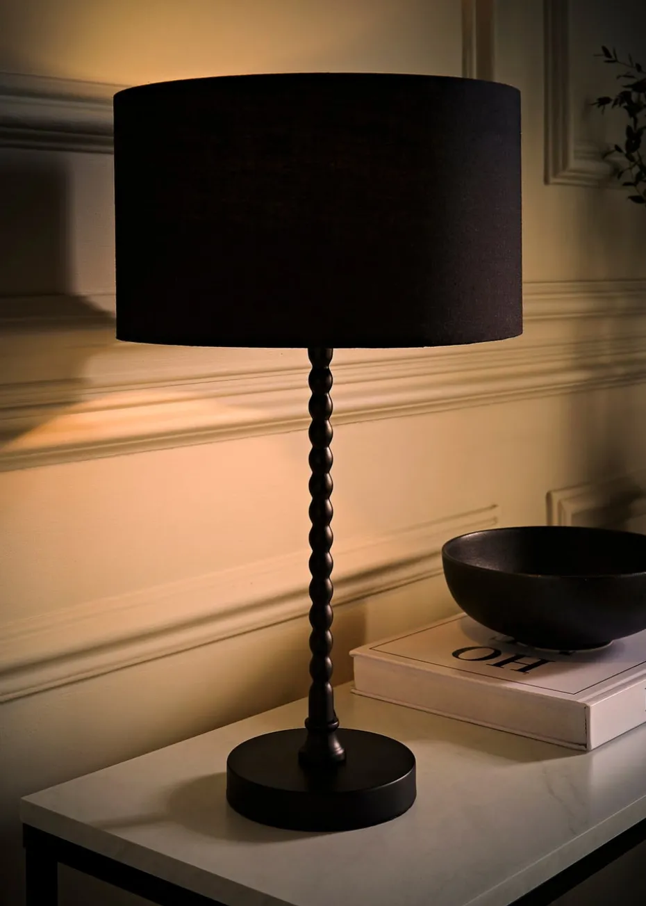 ValueLights Maeve Black Fabric Drum Lamp Shade Bobbin Bobble Table Lamp