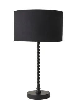 ValueLights Maeve Black Fabric Drum Lamp Shade Bobbin Bobble Table Lamp