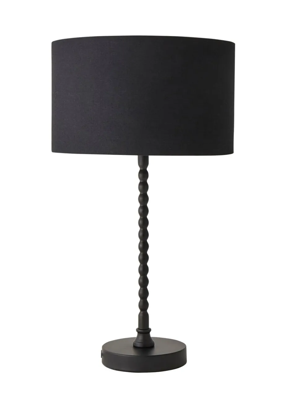 ValueLights Maeve Black Fabric Drum Lamp Shade Bobbin Bobble Table Lamp