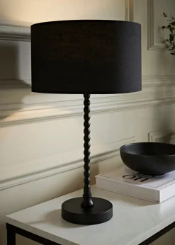 ValueLights Maeve Black Fabric Drum Lamp Shade Bobbin Bobble Table Lamp