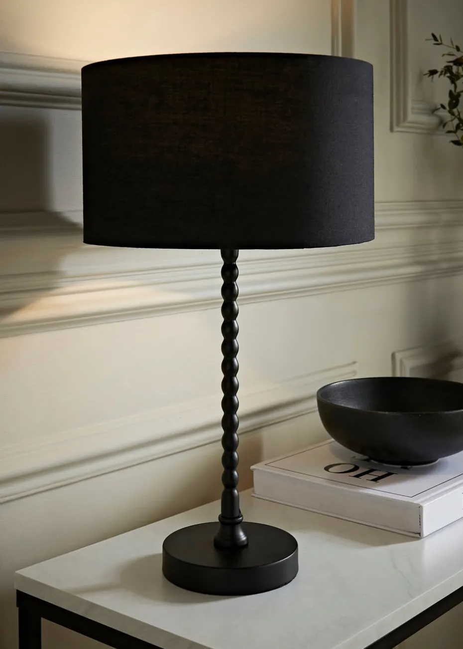 ValueLights Maeve Black Fabric Drum Lamp Shade Bobbin Bobble Table Lamp