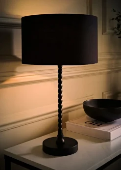 ValueLights Maeve Black Fabric Drum Lamp Shade Bobbin Bobble Table Lamp