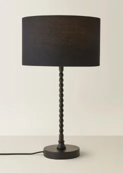 ValueLights Maeve Black Fabric Drum Lamp Shade Bobbin Bobble Table Lamp