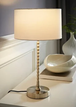 ValueLights Maeve Black Fabric Drum Lamp Shade Bobbin Bobble Table Lamp