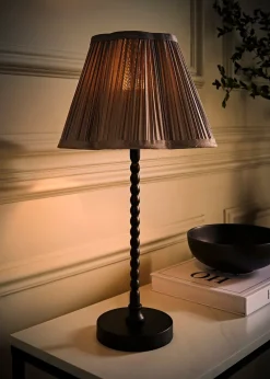 ValueLights Maeve Pleated Faux Silk Scallop Shade Black Bobbin Bobble Table Lamp