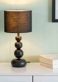 ValueLights Marissa Black Table Lamp with Black Drum Shade (36cm x 17cm x 17cm)