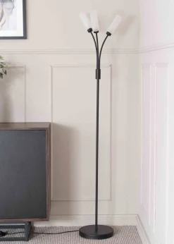 ValueLights Maya  Black Floor Lamp with White Shades (158.5cm x 26.5cm x 26.5cm)