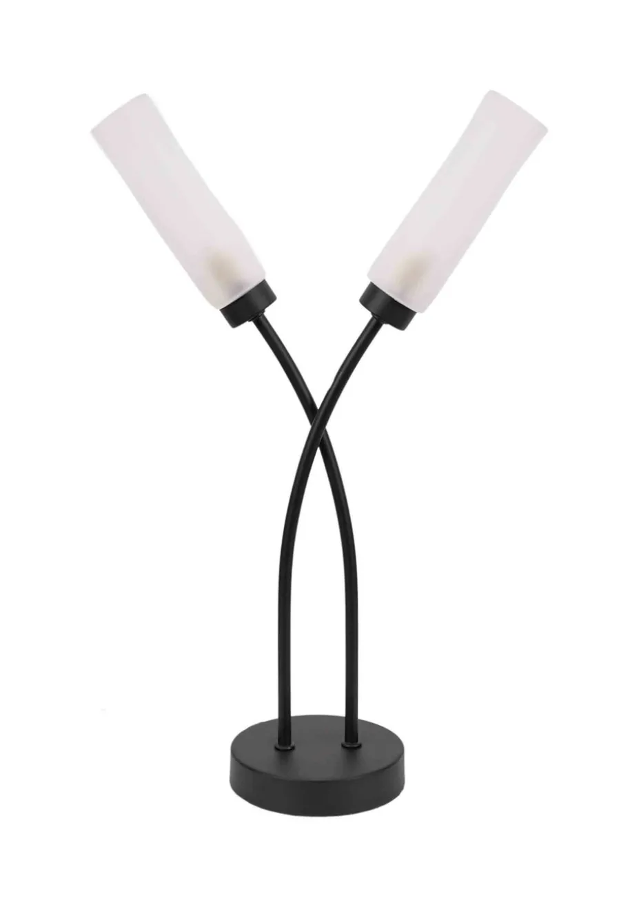 ValueLights Maya Black Table Lamp with White Drum Shade