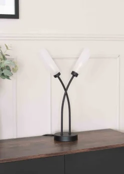 ValueLights Maya Black Table Lamp with White Drum Shade