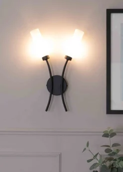 ValueLights Maya  Black Wall Light with White Drum Shade (42cm x 27cm x 5.5cm)