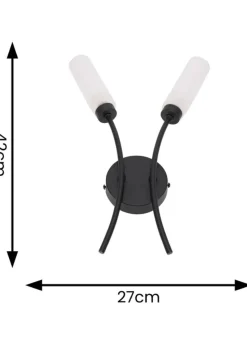 ValueLights Maya Black Wall Light with White Drum Shade (42cm x 27cm x 5.5cm)