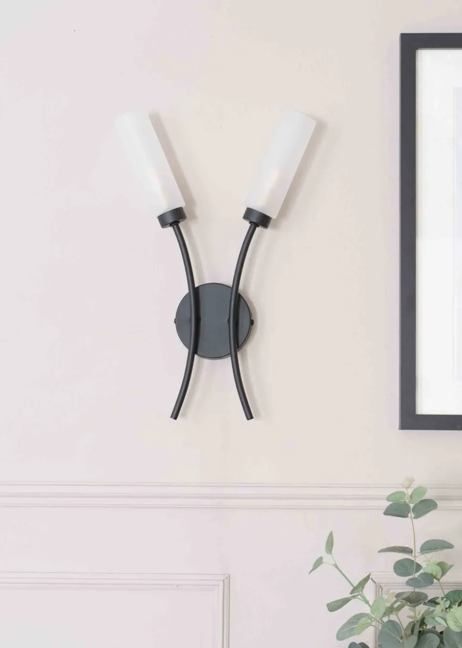 ValueLights Maya Black Wall Light with White Drum Shade (42cm x 27cm x 5.5cm)