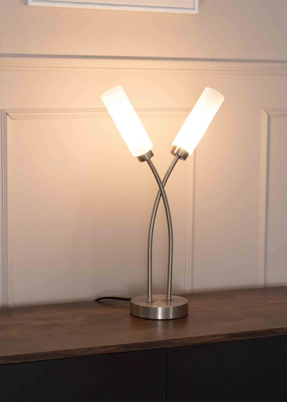 ValueLights Maya Brushed Silver Table Lamp with White Drum Shade