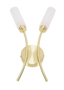 ValueLights Maya Brushed Gold Wall Light with White Drum Shade (42cm x 27cm x 5.5cm)