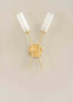 ValueLights Maya Brushed Gold Wall Light with White Drum Shade (42cm x 27cm x 5.5cm)