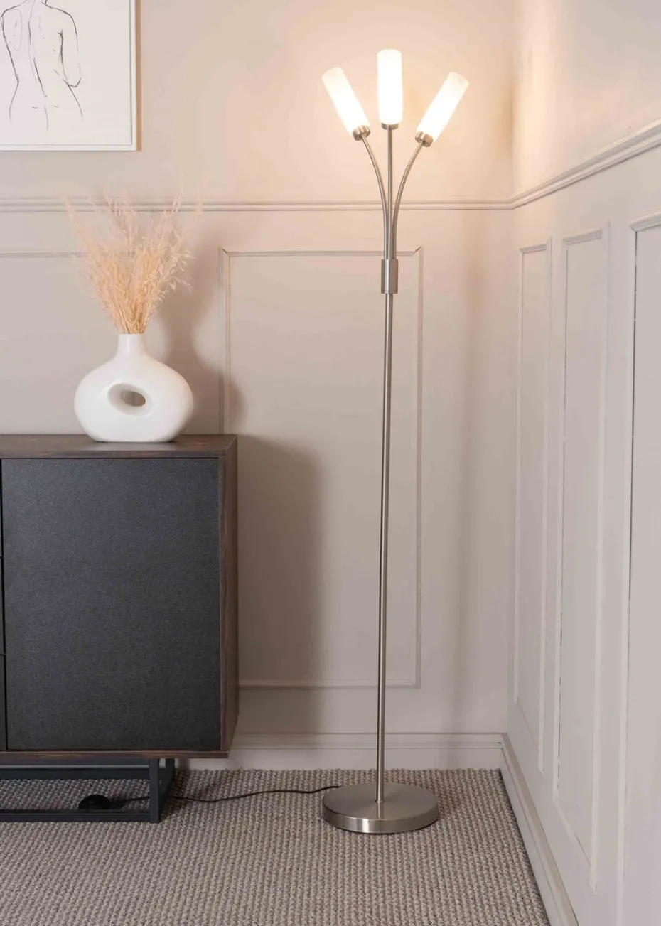 ValueLights Maya Chrome Floor Lamp with White Drum Shade (158.5cm x 26.5cm x 26.5cm)