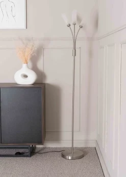 ValueLights Maya Chrome Floor Lamp with White Drum Shade (158.5cm x 26.5cm x 26.5cm)