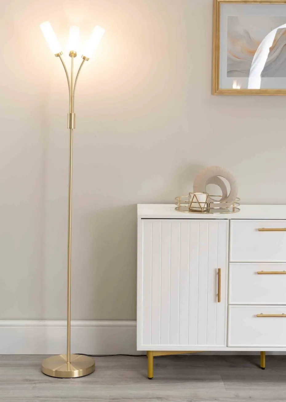 ValueLights Maya Gold Floor Lamp with White Shades (158.5cm x 26.5cm x 26.5cm)