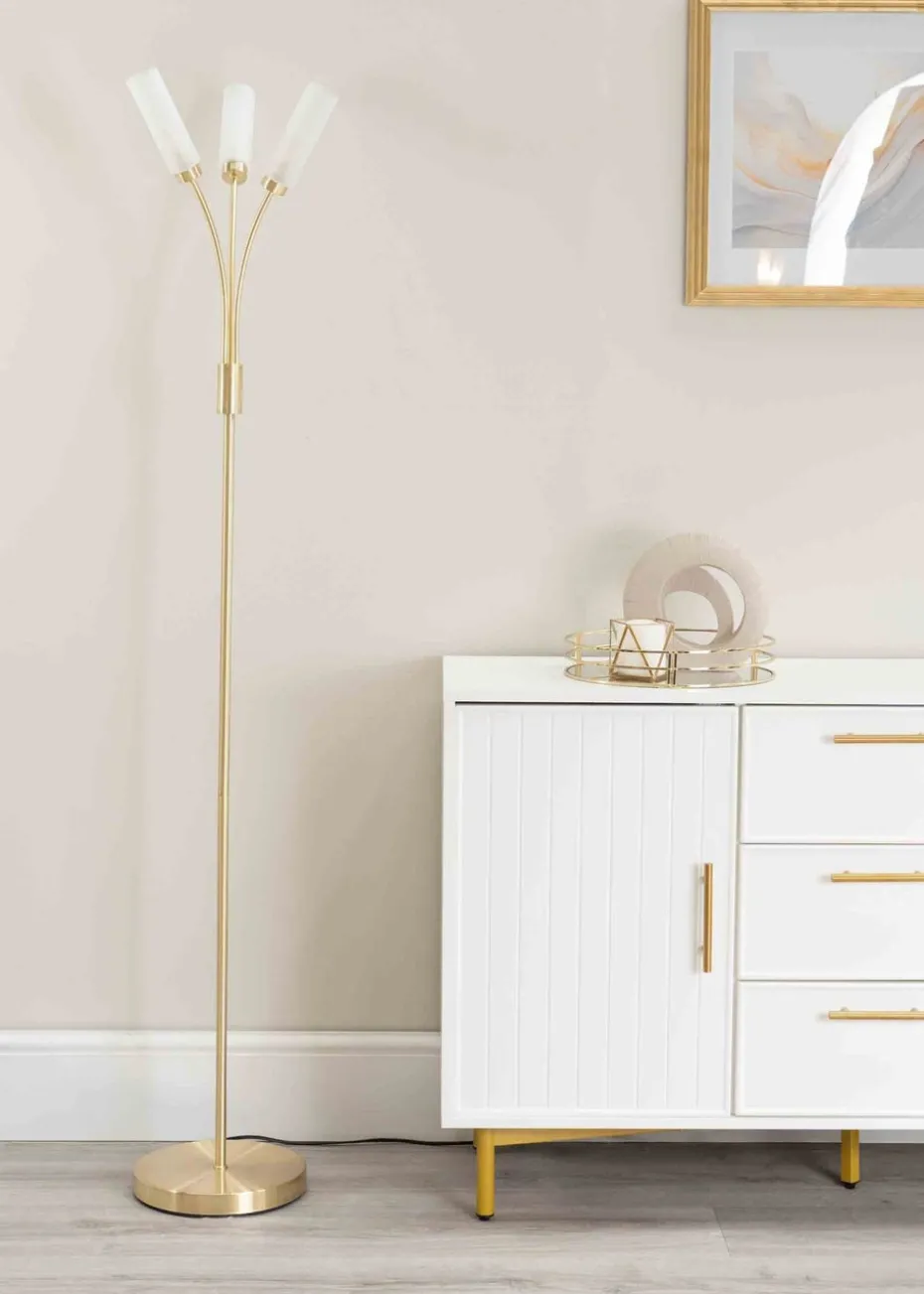 ValueLights Maya Gold Floor Lamp with White Shades (158.5cm x 26.5cm x 26.5cm)