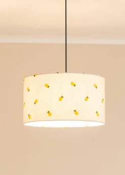 ValueLights Medium Brae Fabric Cream Drum Ceiling Pendant Shade