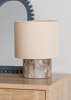 ValueLights Melanie Dark Marble Effect Table Lamp with Natural Linen Lamp Shade