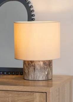 ValueLights Melanie Dark Marble Effect Table Lamp with Natural Linen Lamp Shade
