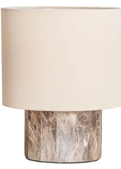 ValueLights Melanie Dark Marble Effect Table Lamp with Natural Linen Lamp Shade