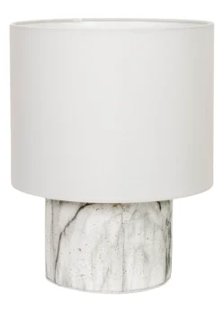 ValueLights Melanie White Marble Effect Table Lamp with White Linen Lamp Shade