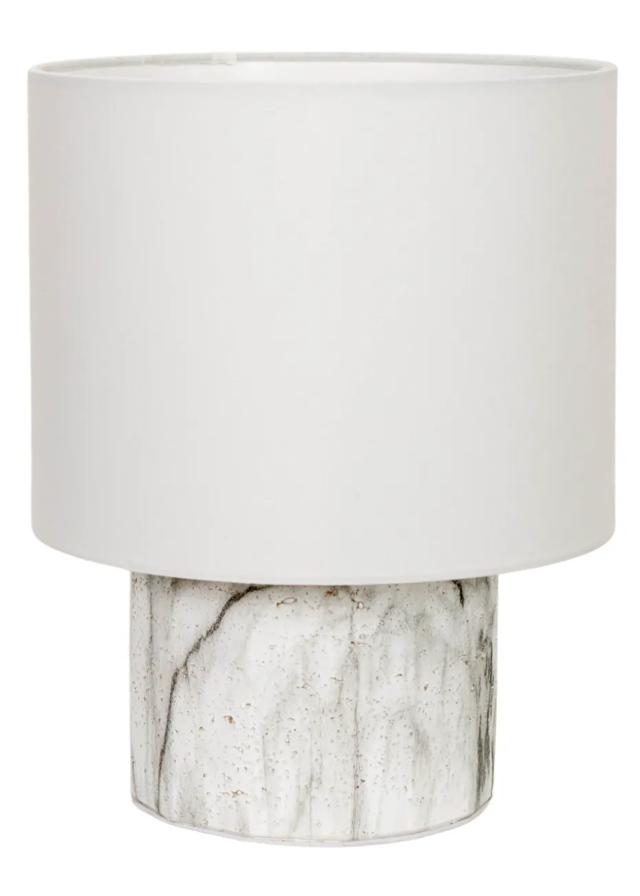 ValueLights Melanie White Marble Effect Table Lamp with White Linen Lamp Shade